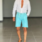 BERMUDA PANTALONE CELESTE MARE  COTONE INSERTO CINTURA