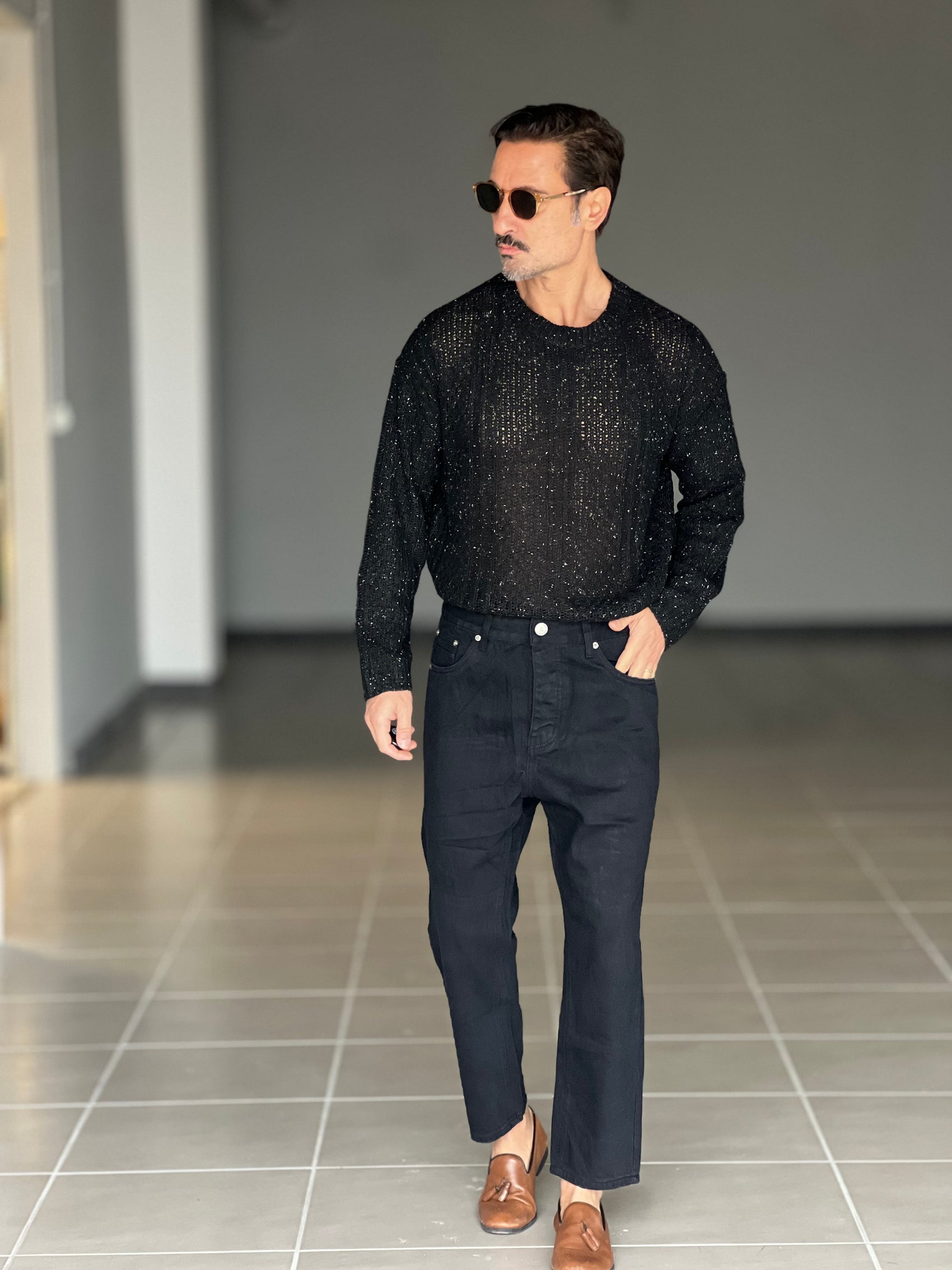 MAGLIA  NERA MELANGE  VISCOSA E MISTI