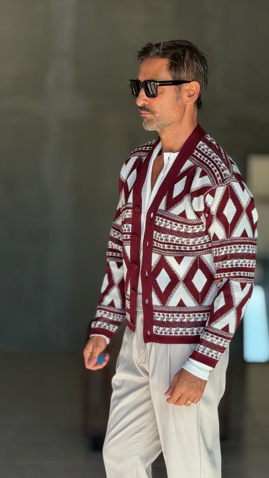 CARDIGAN PRUGNA  ETNICO CROP  FIT  PESANTE