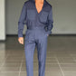 PANTALONE BLU GESSATO  VITA ALTA PINCES VISCOSA