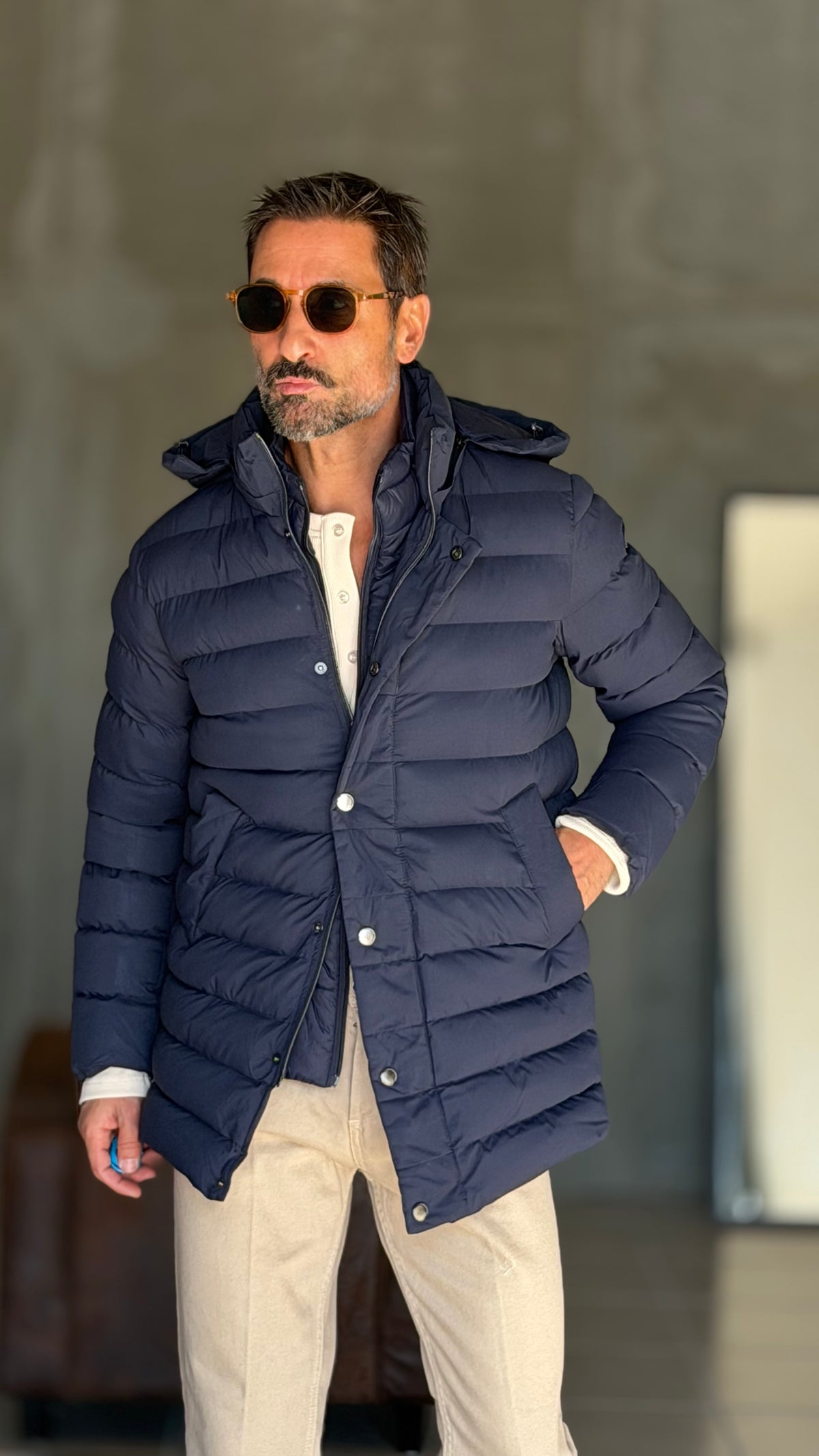 PIUMINO BLU  LUNGO TRAPUNTA INTERNA ESTRAIBILE HAPPER & COM