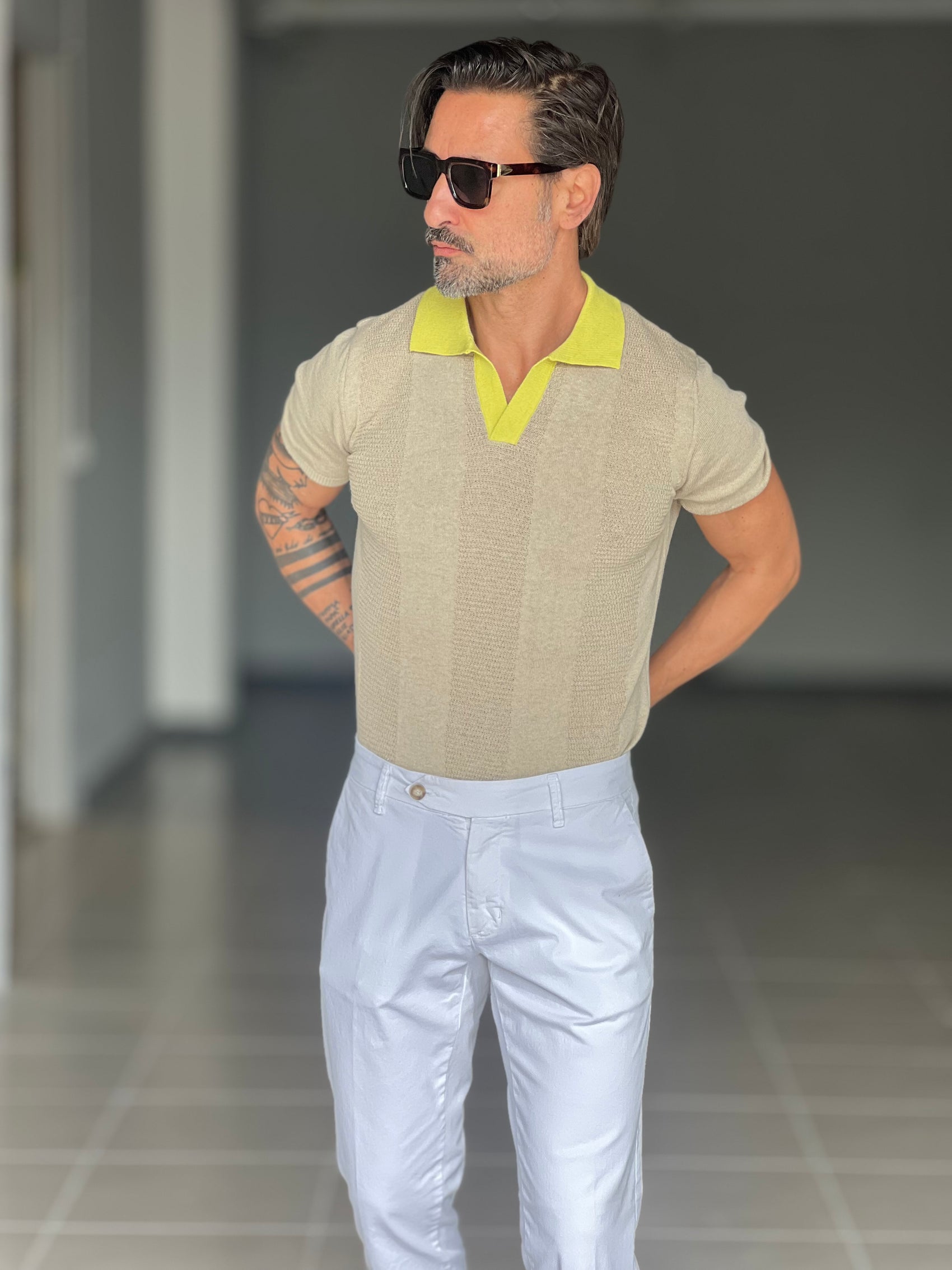 POLO CAMMELLO COLLO  CONTRASTO GIALLO  TELAMIRA
