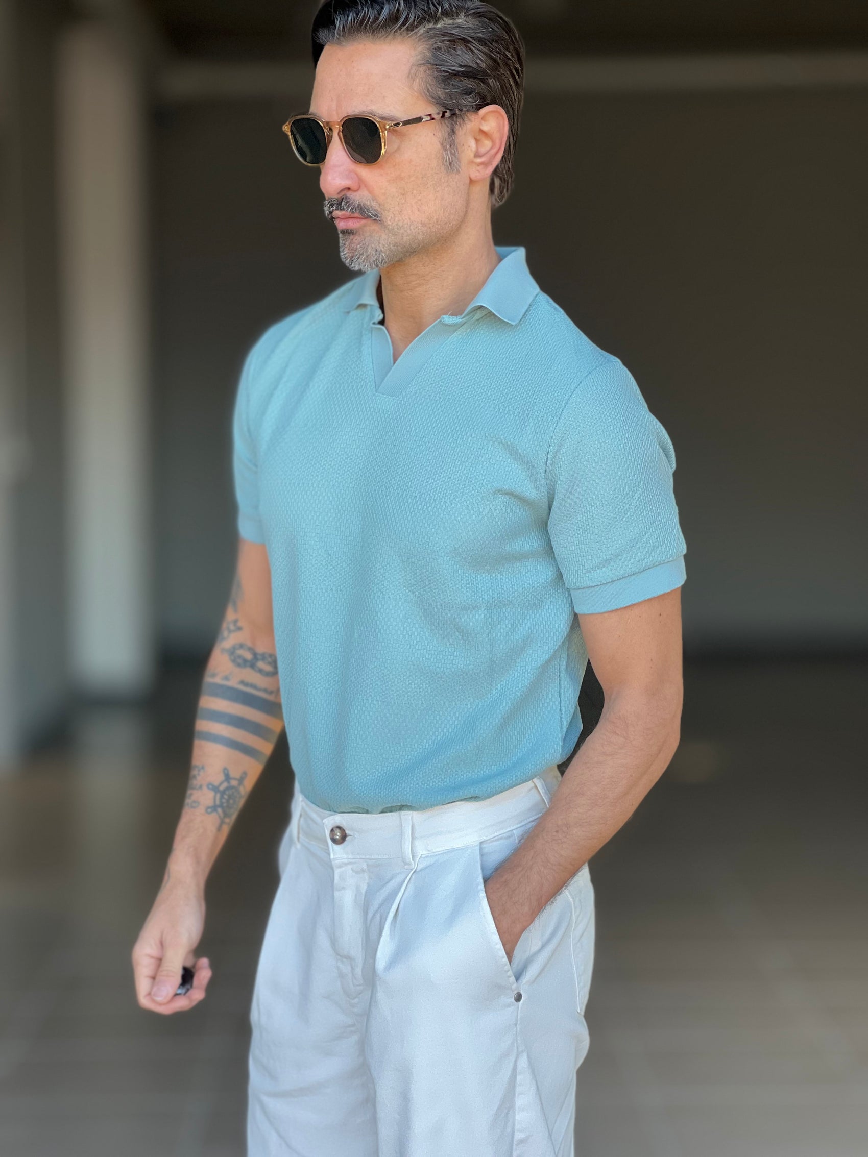 BLUE THREAD COTTON CREW NECK SWEATER