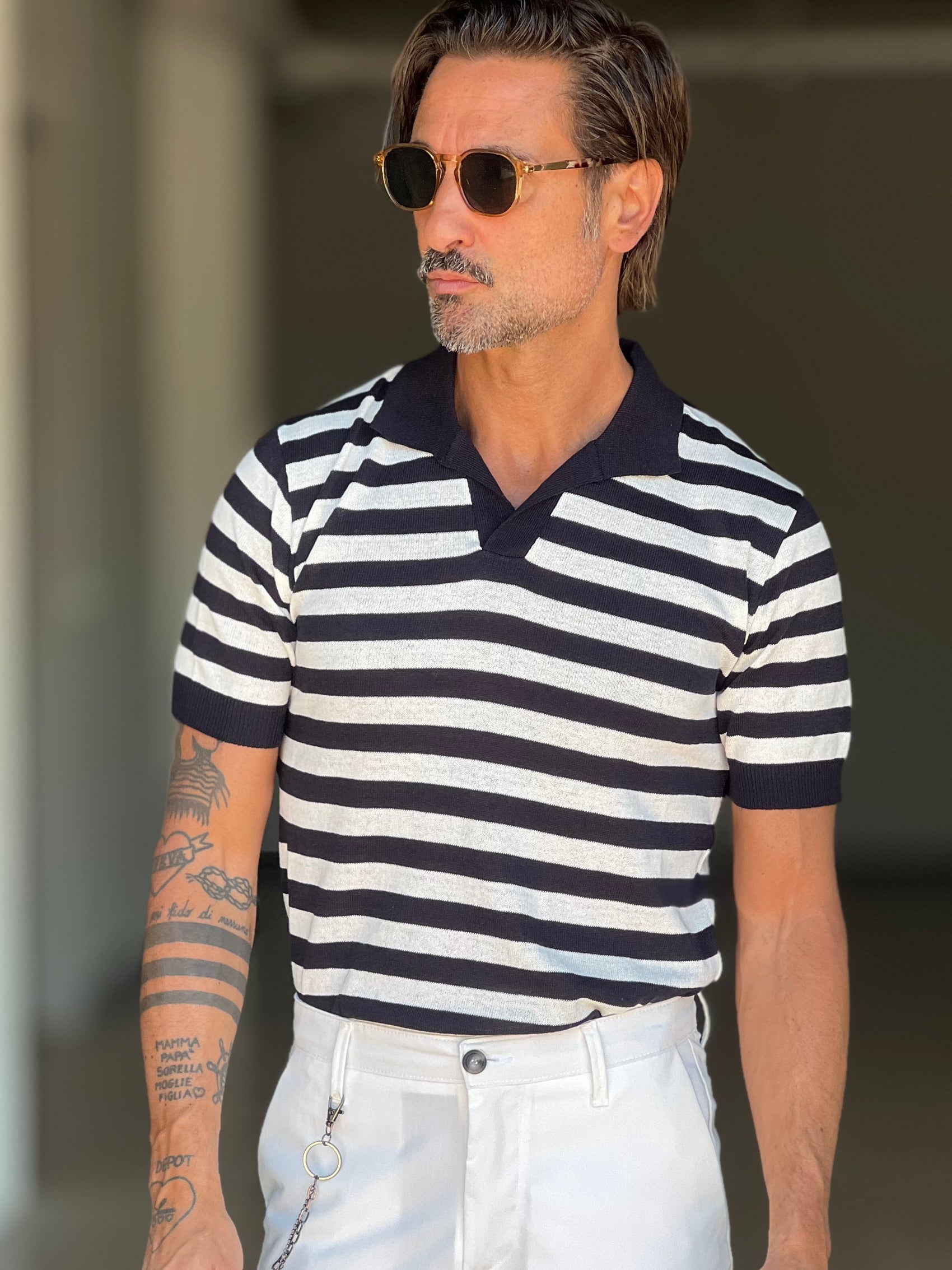 POLO  RIGA BIANCA  E BLU. 0077