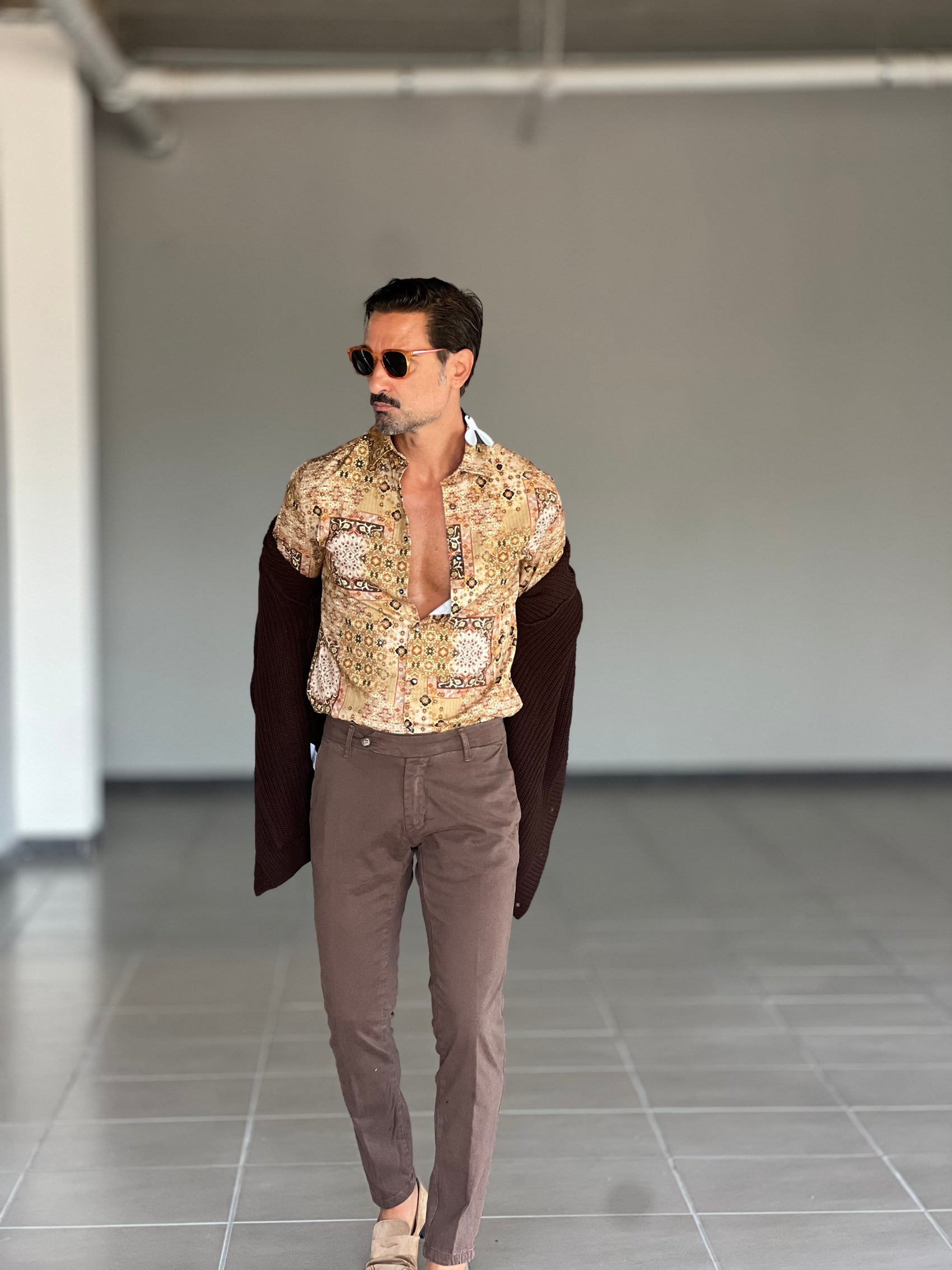 *CAMICIA KOON STAMPA FONDO CAMMELLO