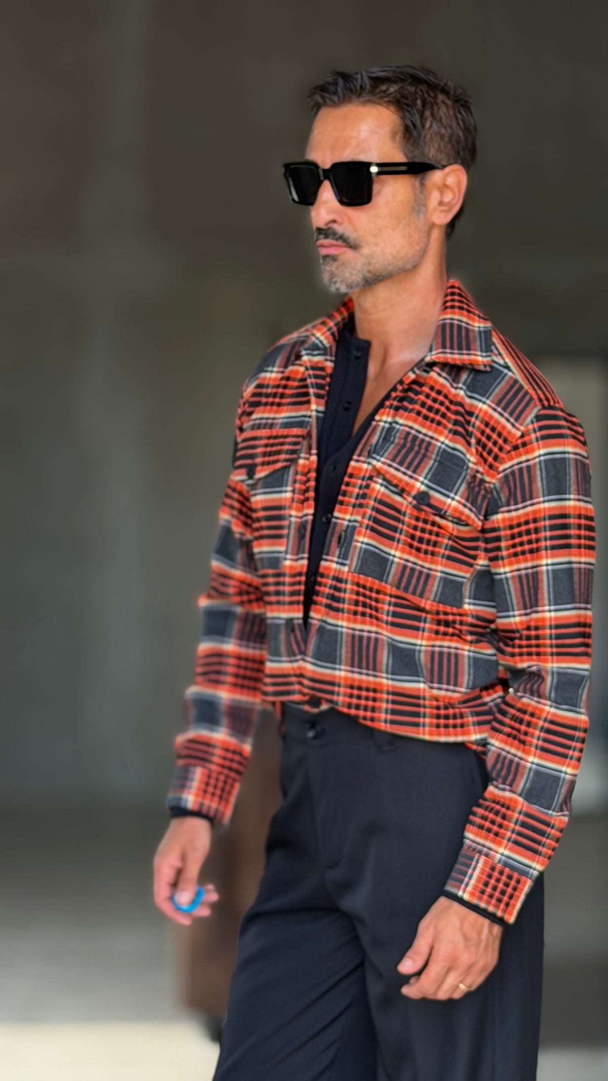 CAMICIA  FLANELLA QUADRO ARANCIO NERO STAMPA SPALLE 1003