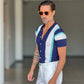 POLO CARDIGAN  MULTIRIGA BLU COLLO AMERICANO 00125