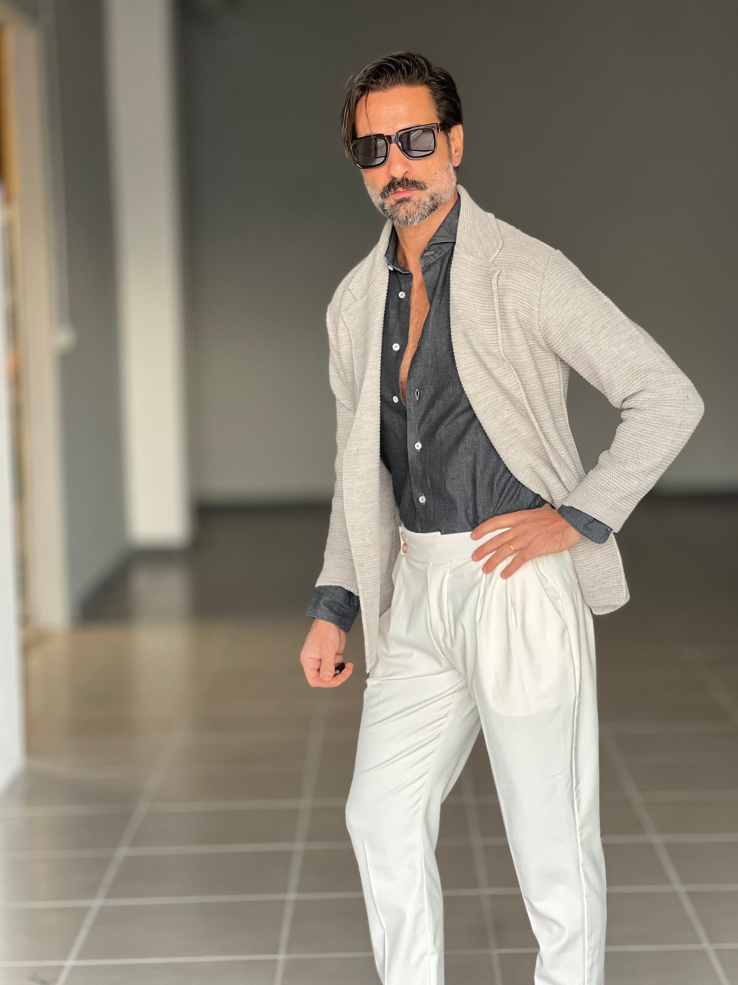 BEIGE COTTON OPEN CARDIGAN