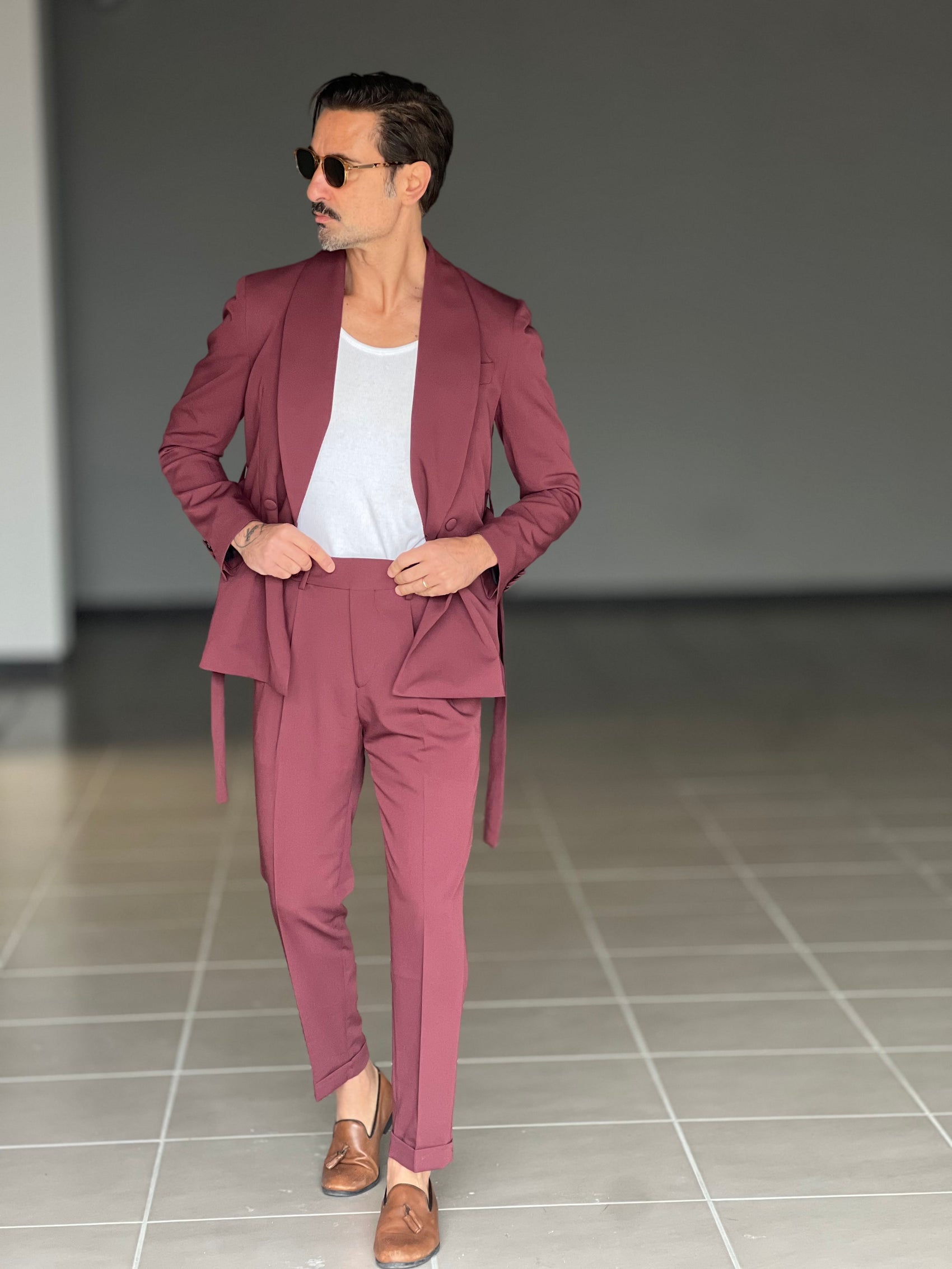 ABITO  PRUGNA DOPPIOPETTO VISCOSA CINTURA IN VITA