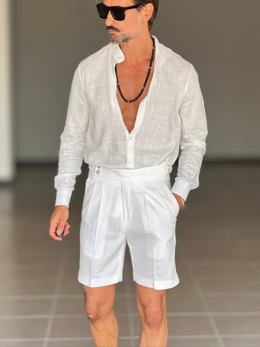BERMUDA BIANCO LINO E VISCOSA   VITA ALTA