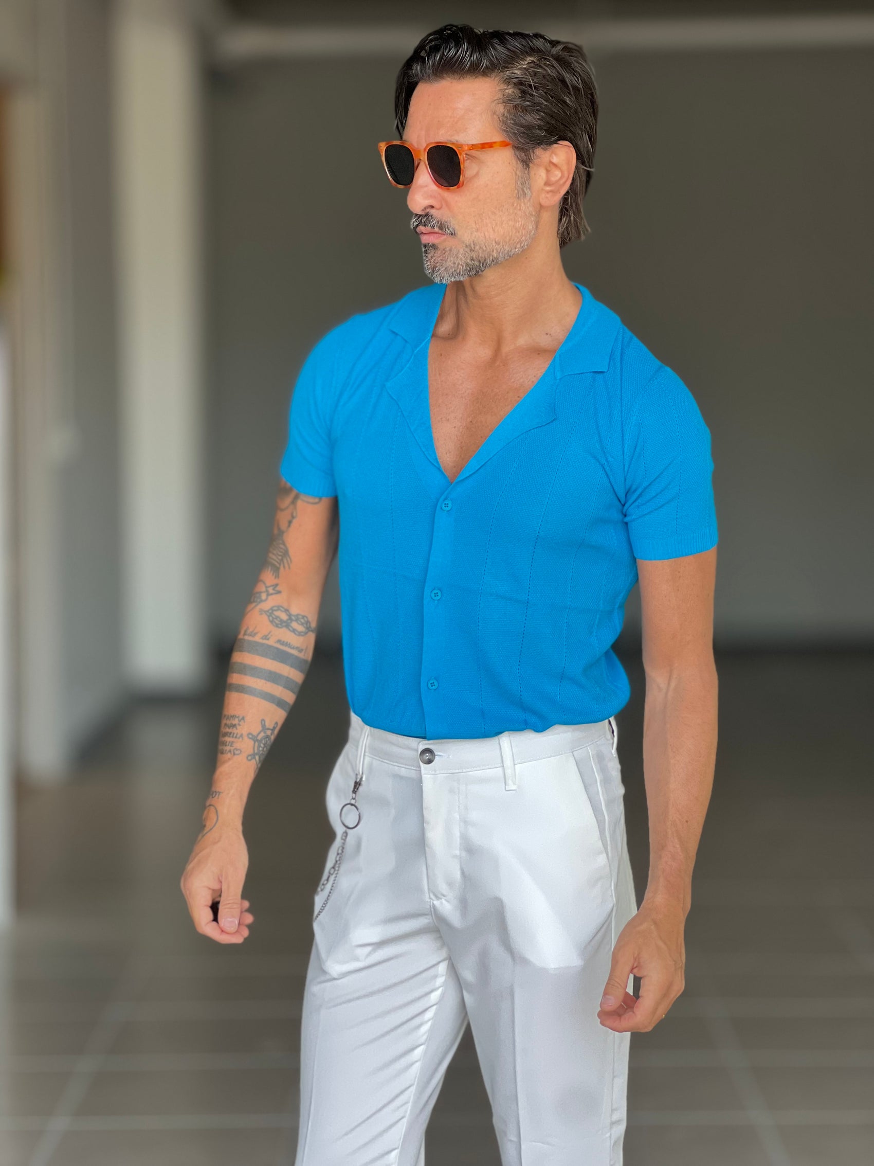 BLUE THREAD COTTON CREW NECK SWEATER