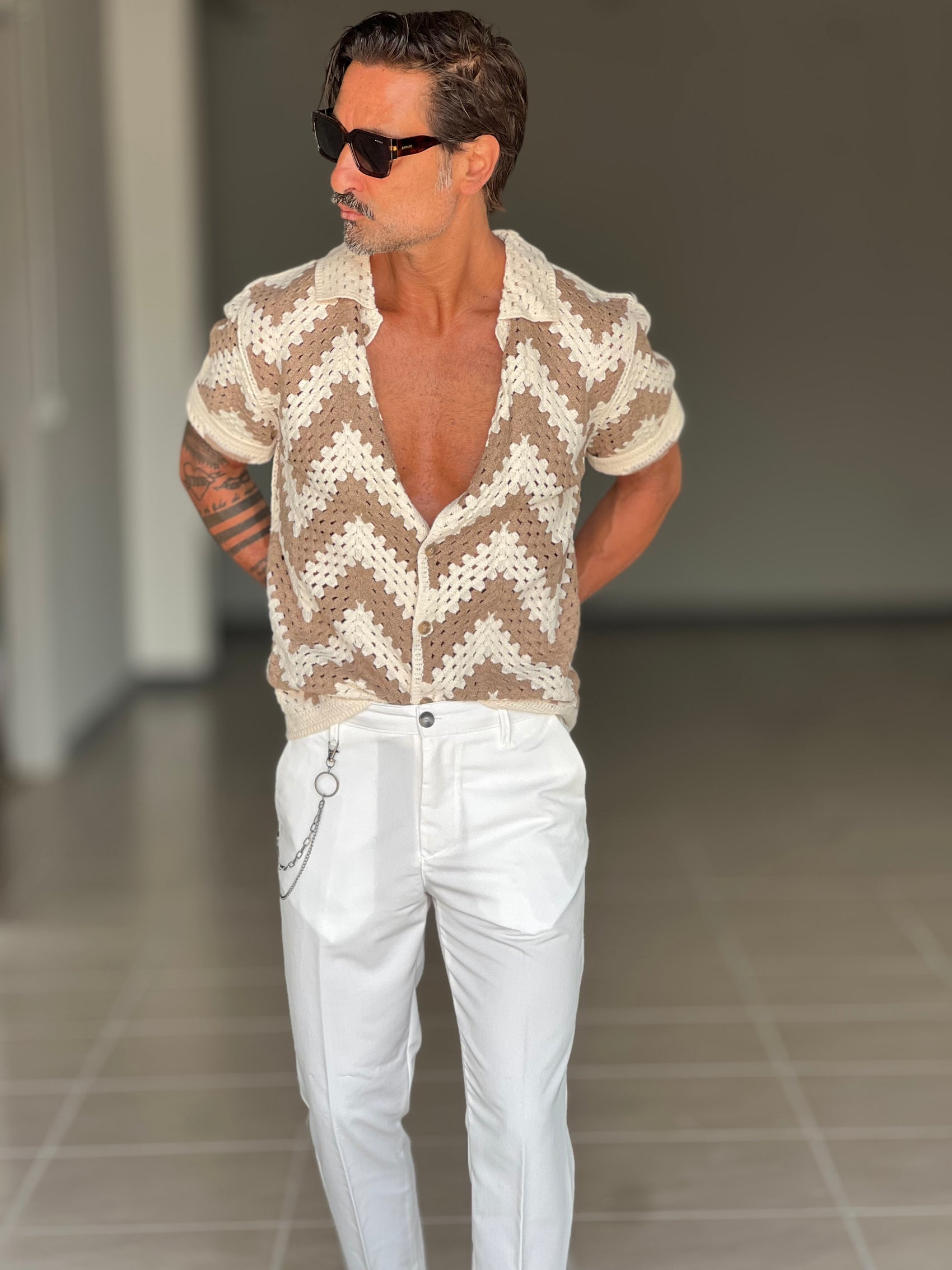 WHITE VISCOSE TROUSERS WITH REGULAR BOTTOM