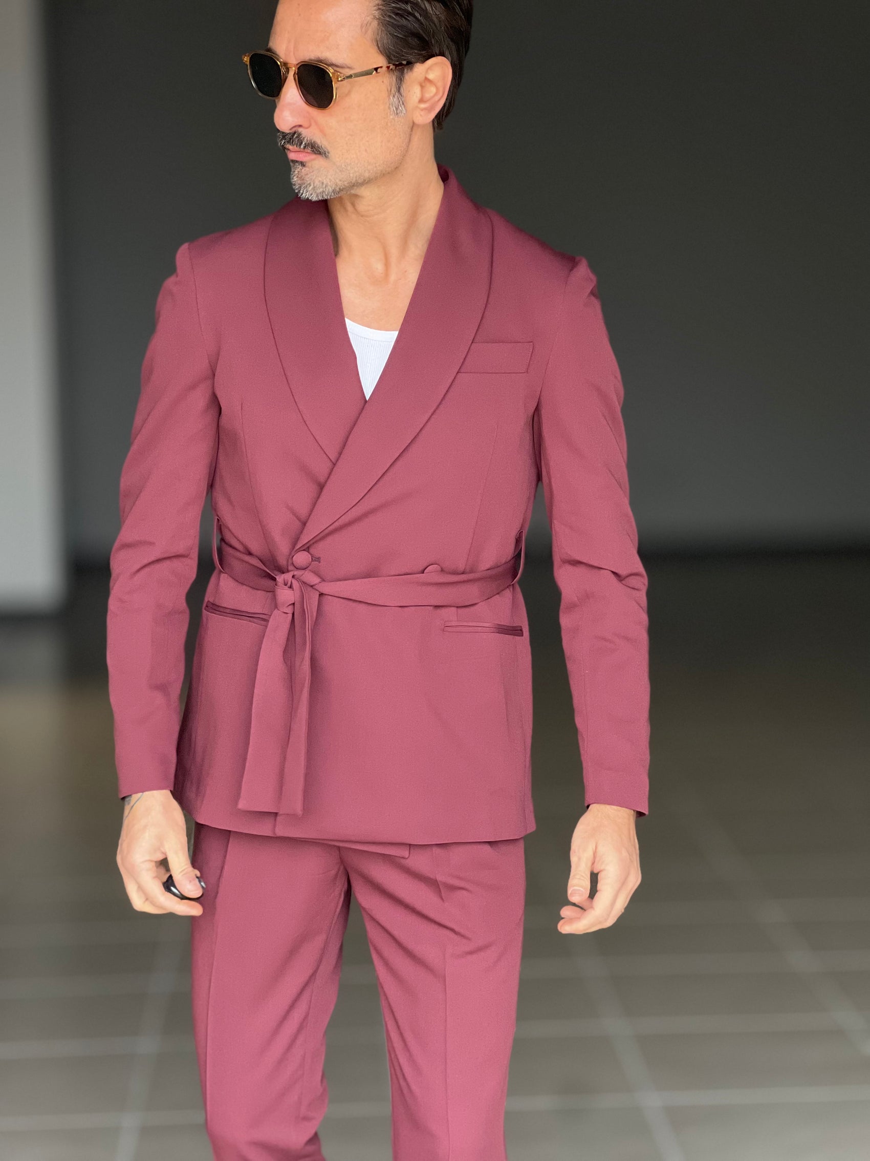 ABITO  PRUGNA DOPPIOPETTO VISCOSA CINTURA IN VITA