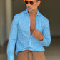 CAMICIA  AZZURRA LINO E MISTI COLLO ITALIANO