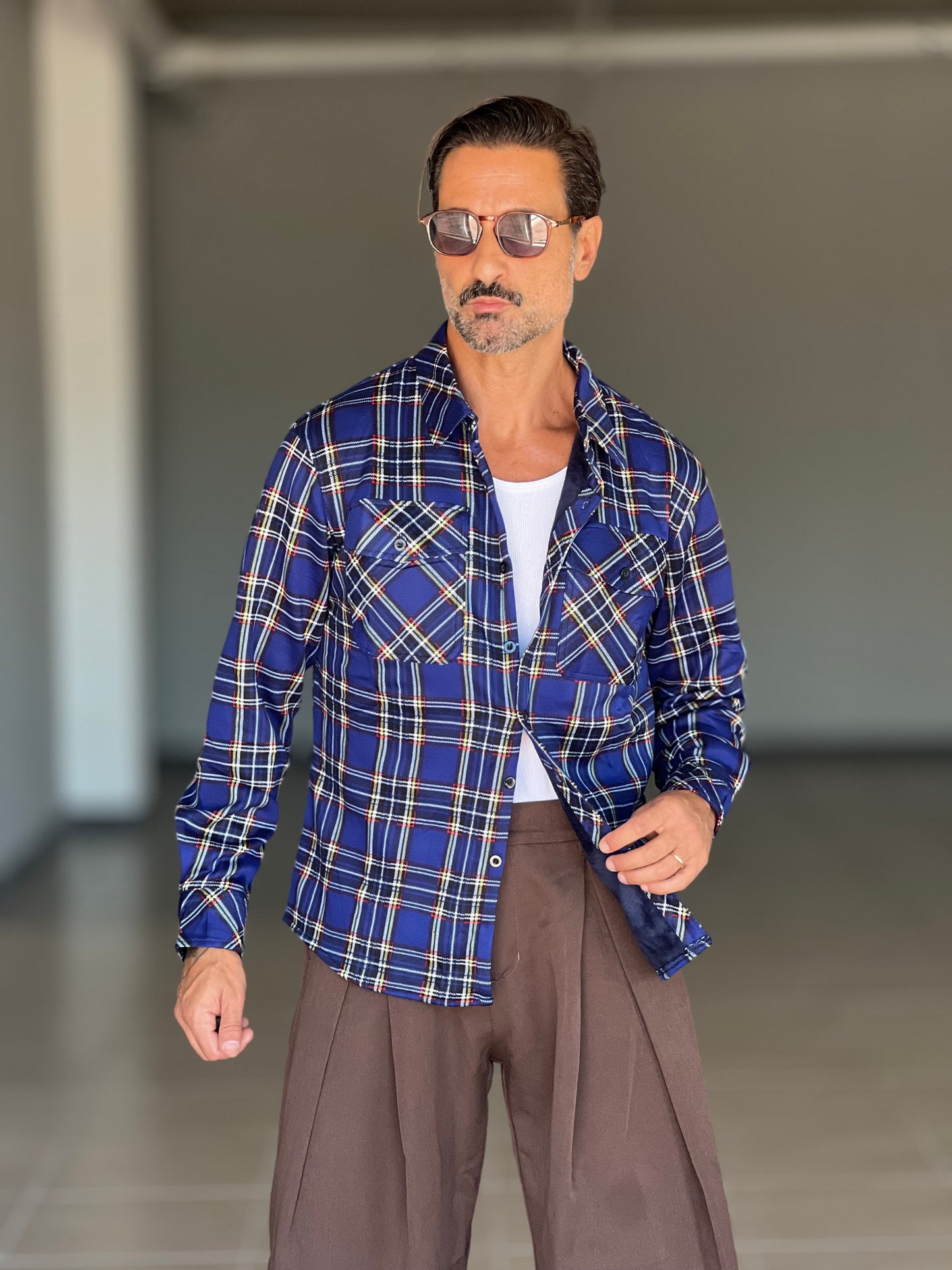 FILL JACKET QUADRO  BLU FELPATA