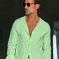 CAMICIA COREANA VERDE KIWI GOFFRATA COTONE  EFFETTO LINO. 278