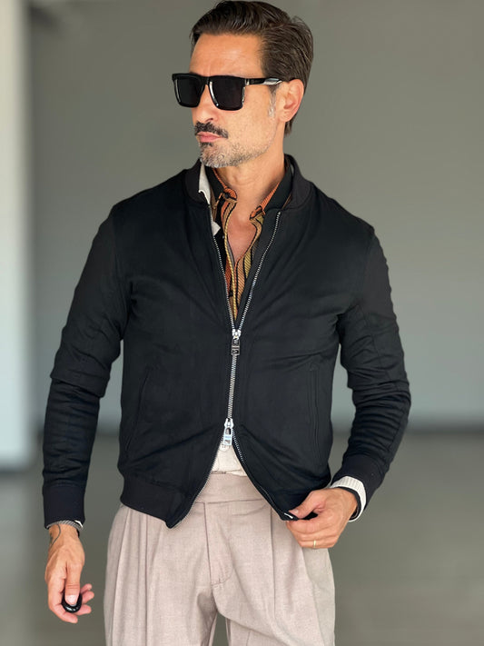 BOMBER ECOSUED NERO DOPPIA ZIP