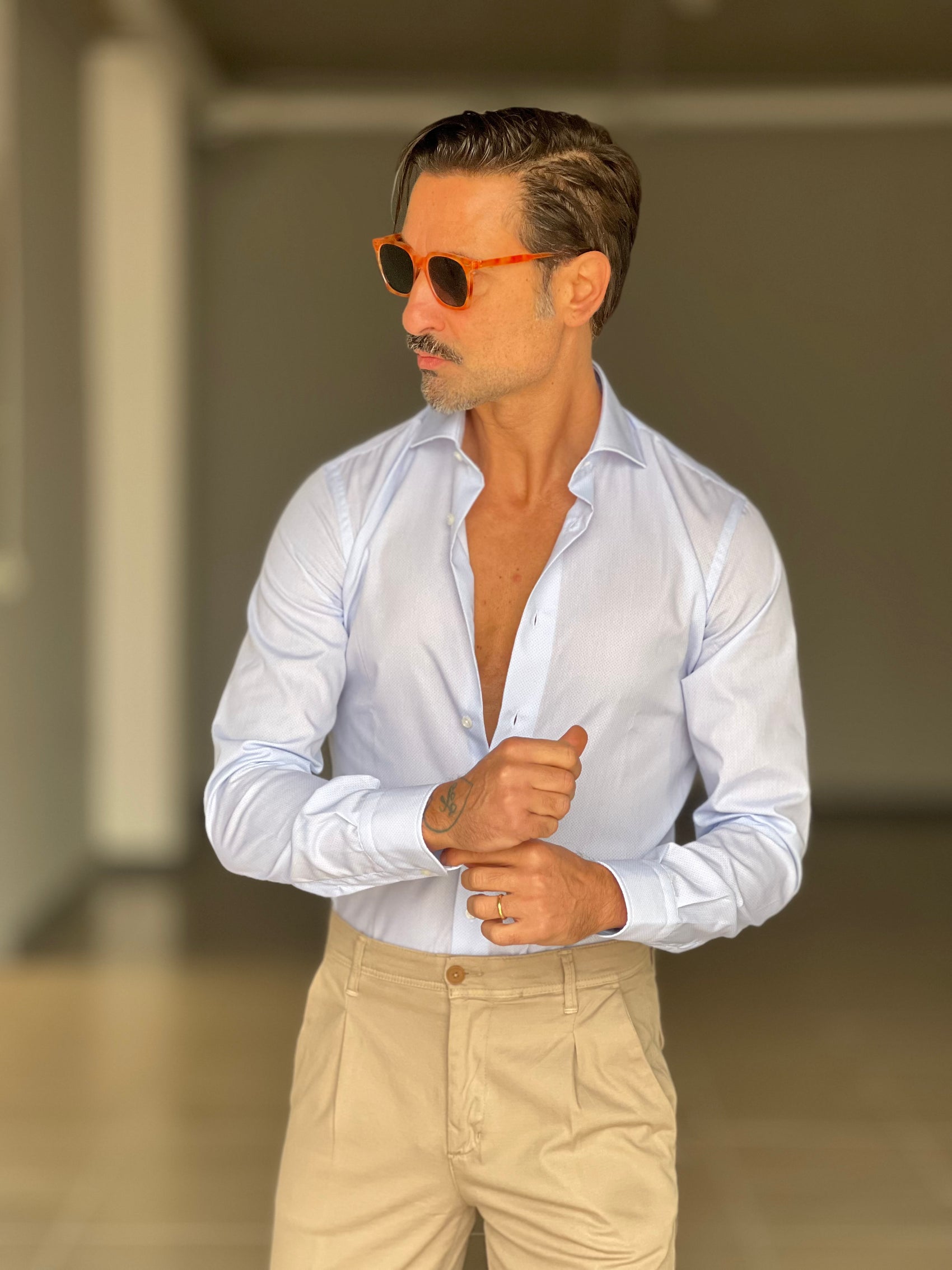 CAMICIA DEPOT CELESTE MADONNA MICROFANTASIA   COTONE DOPPIO RITORTO