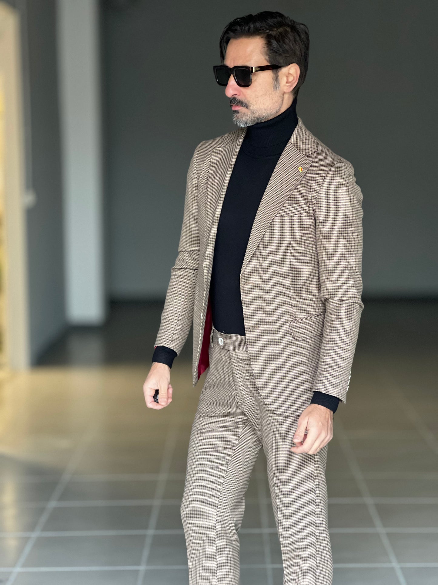 ABITO PIE DE POULE FONDO BEIGE PUNTO MILANO