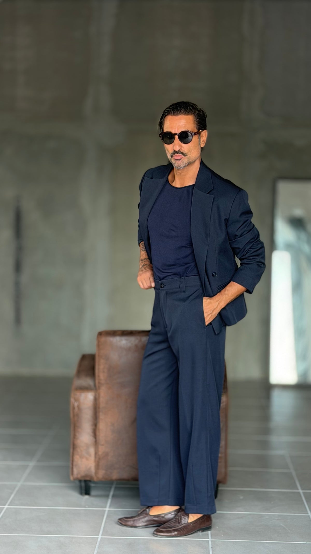 PANTALONE BLU FONDO AMPIO ALTATENSIONE 0100 ( ABBINABILE ALLA GIACCA CROP BLU 0100)