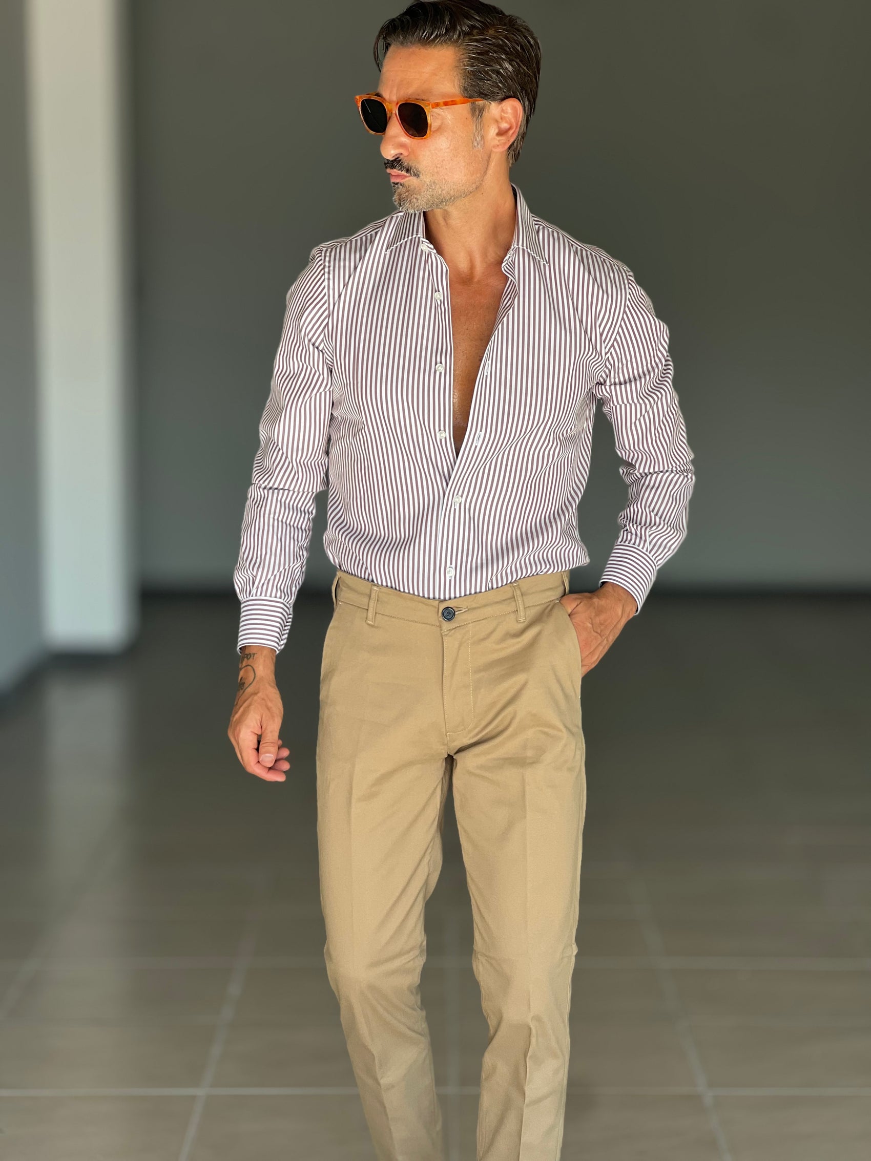 PANTALONE  CAMMELLO GABARDINE DI COTONE