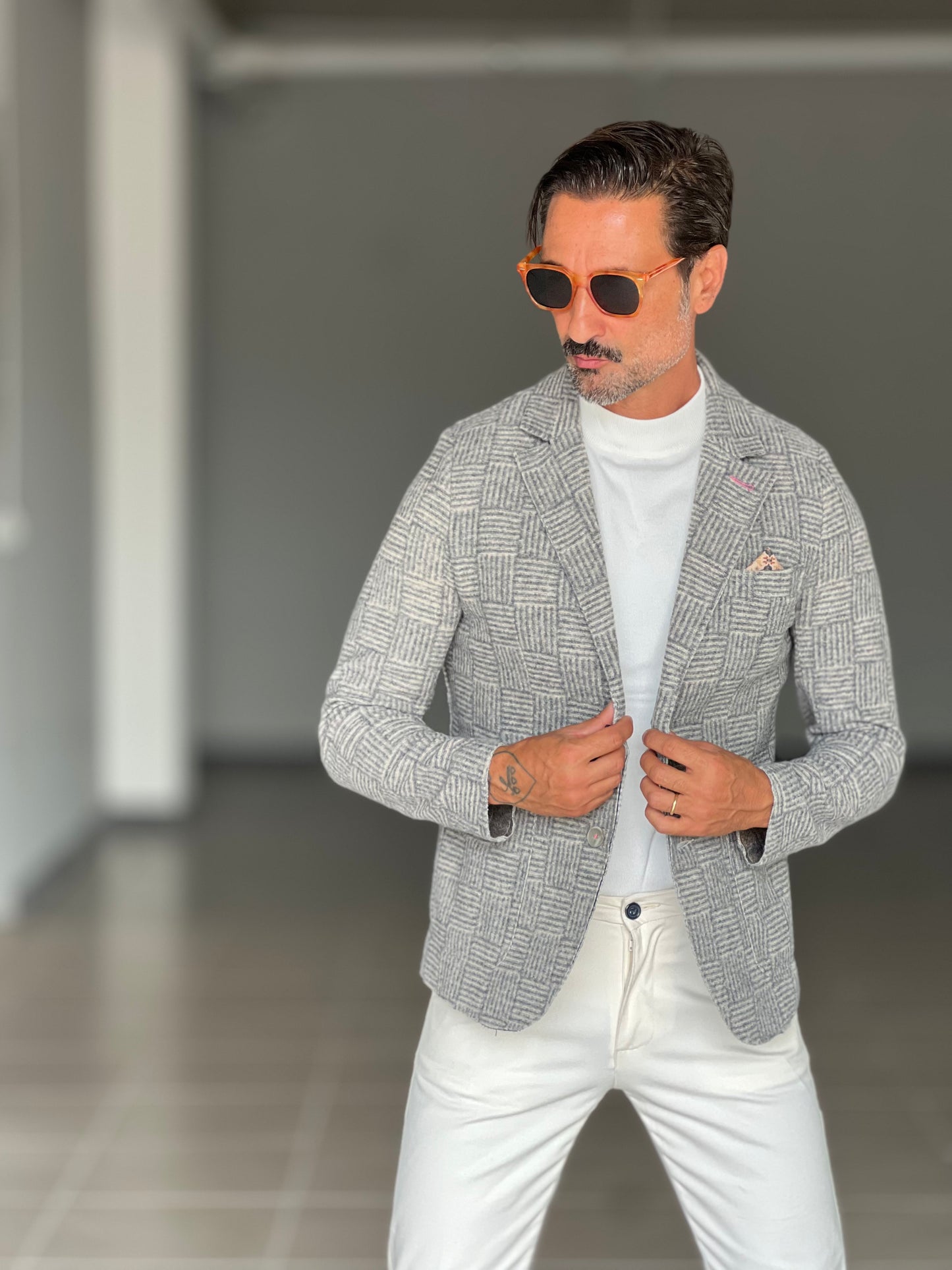 GIACCA KOON GALLES GRIGIO E BEIGE