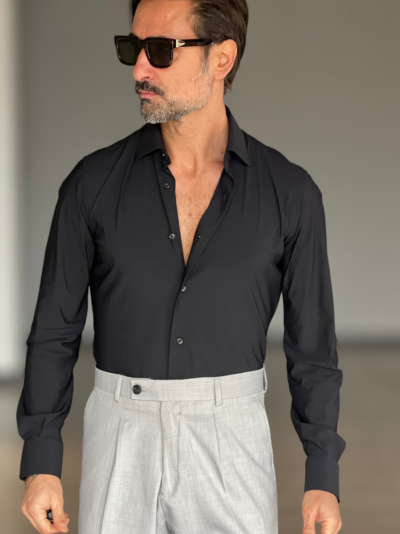 CAMICIA DEPOT NERA   EFFETTO MAGLINA  COTONE DOPPIO RITORTO 006