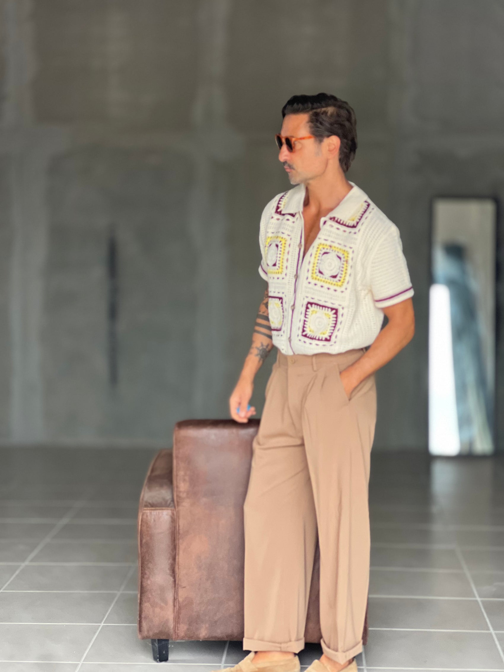 WHITE VISCOSE TROUSERS WITH REGULAR BOTTOM