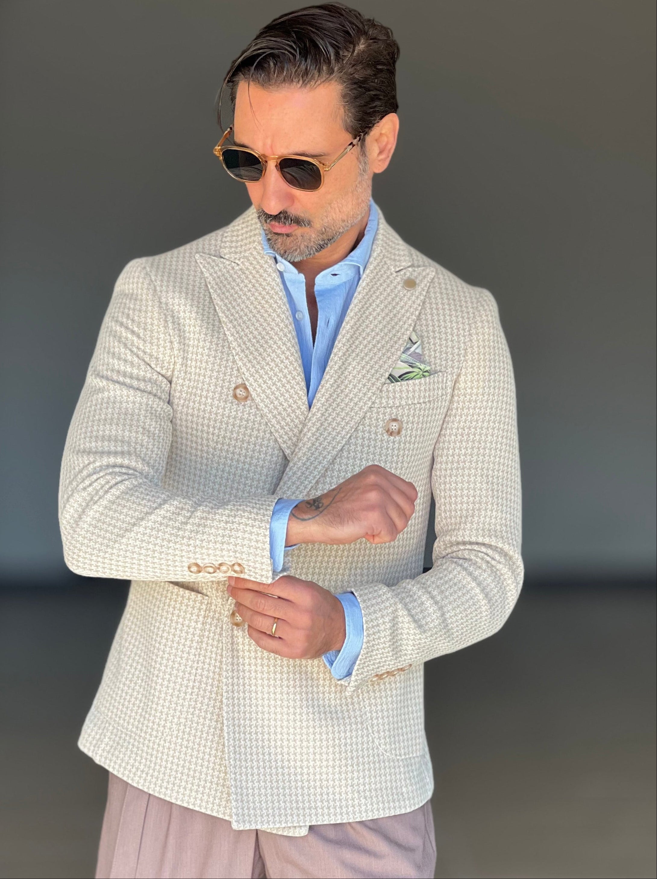 GIACCA DOPPIOPETTO BEIGE  PIE DE POULE 007