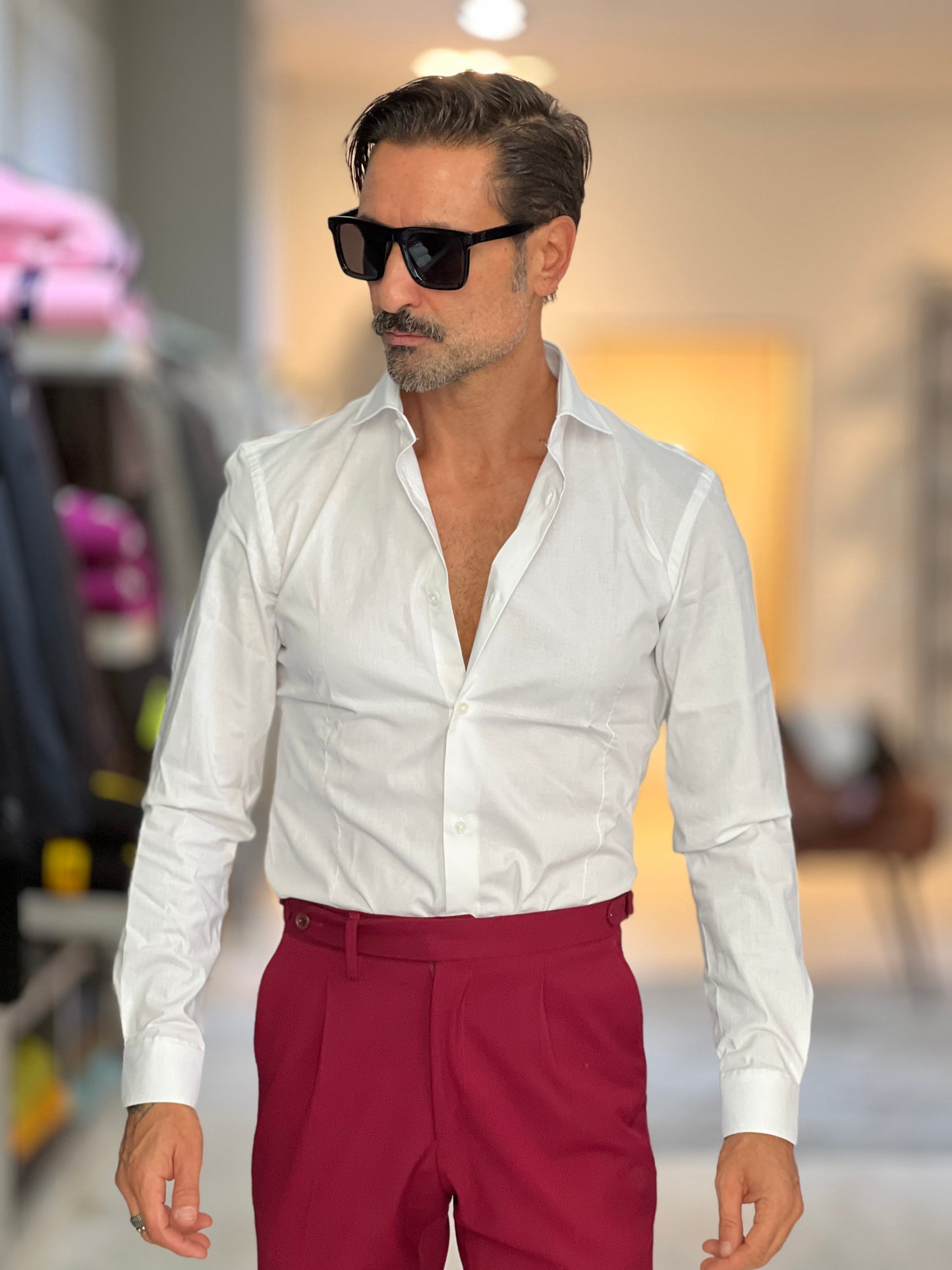 CAMICIA BIANCA POPELINE DI COTONE STRECH