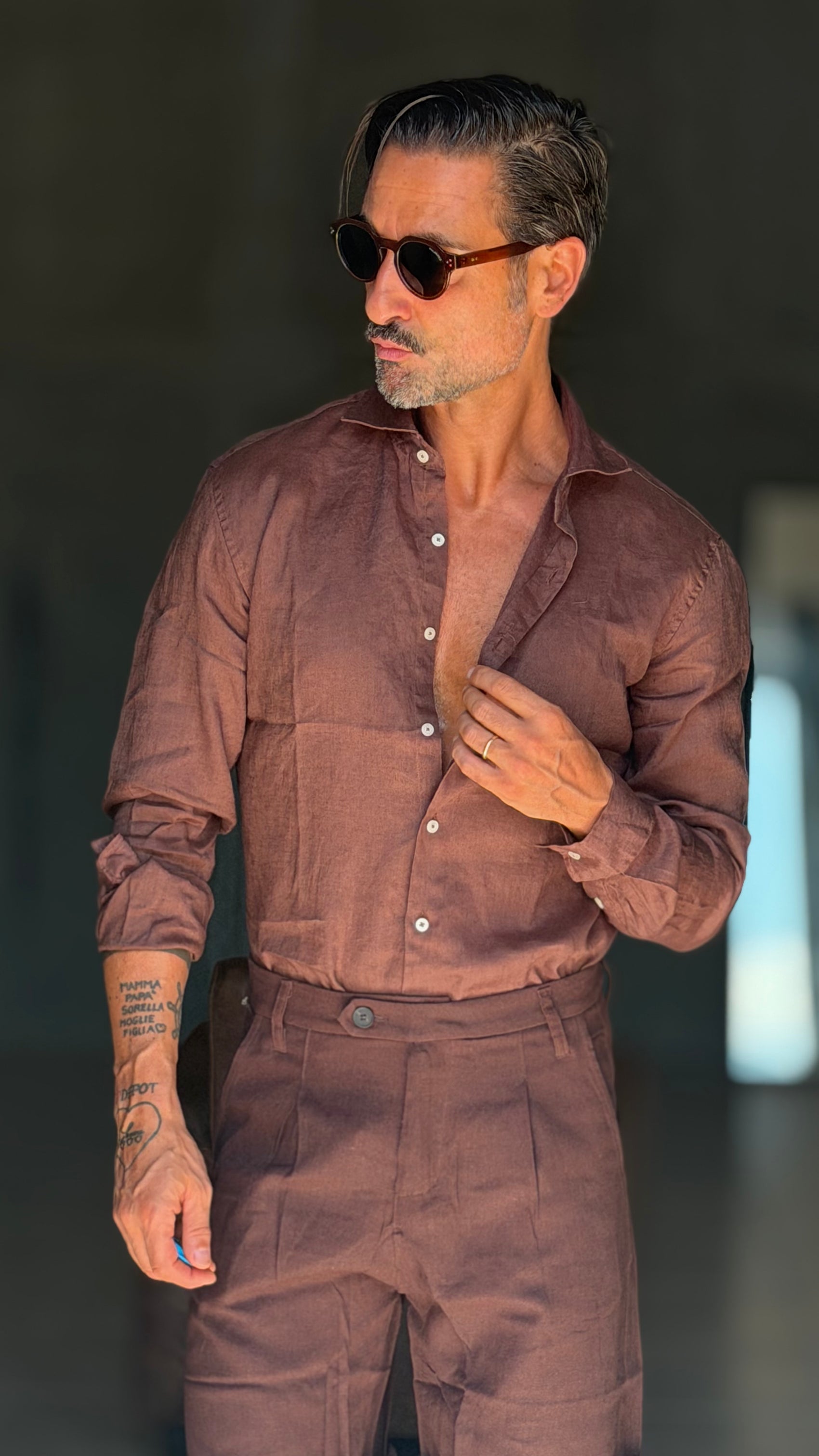 CAMICIA CAFFE  PURO    LINO