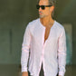 CAMICIA COREANA ROSA GOFFRATA COTONE  EFFETTO LINO 278