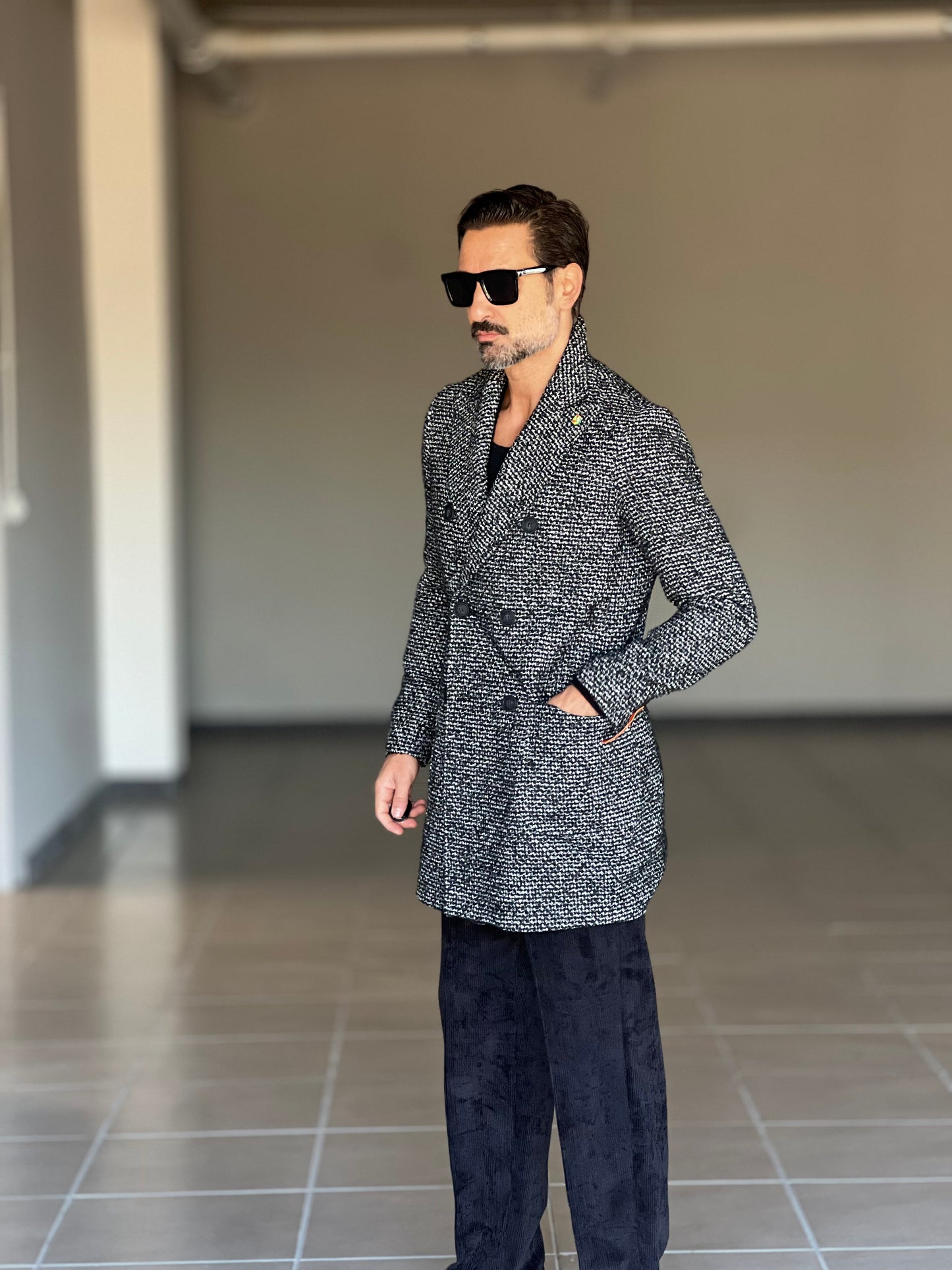 CAPPOTTO  NERO DOPPIOPETTO TWEED