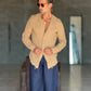 CAMICIA COREANA CARAMELLO  CHIARO GOFFRATA COTONE  EFFETTO LINO