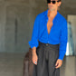 CAMICIA  BLU ROYAL COTONE EFFETTO LINO