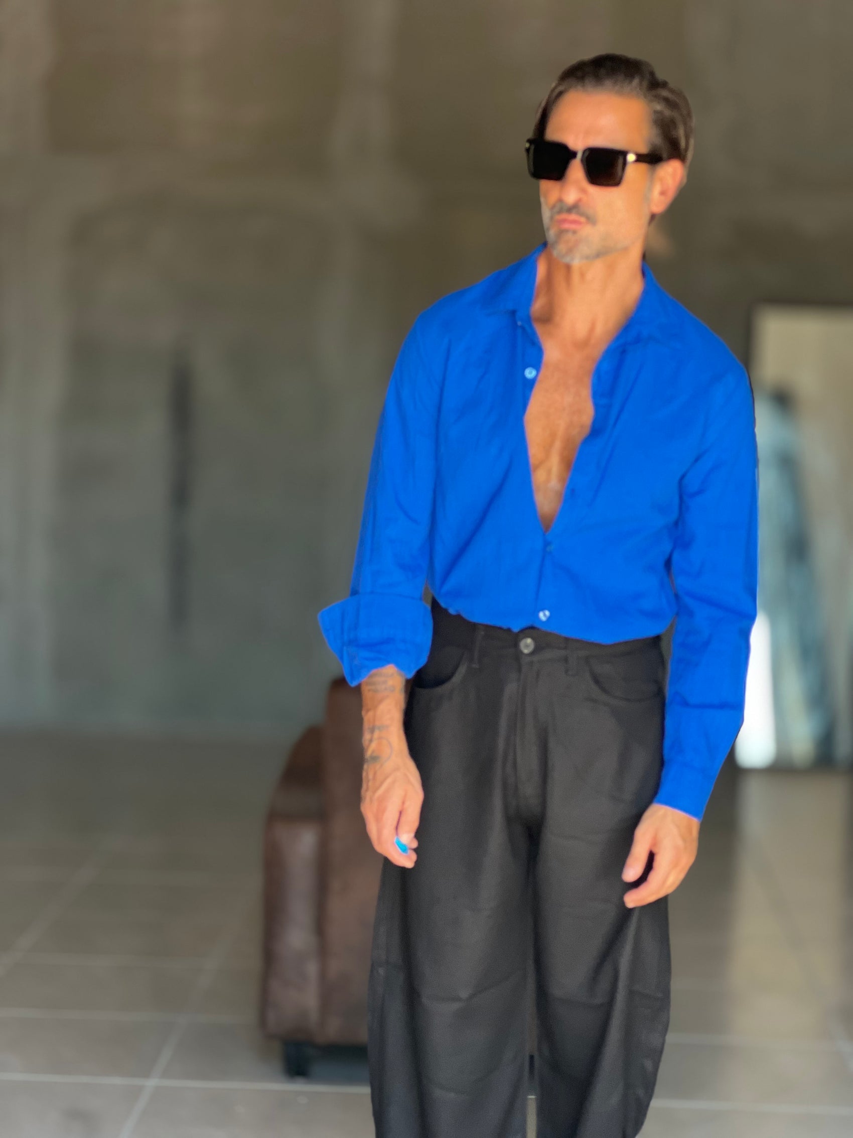 CAMICIA  BLU ROYAL COTONE EFFETTO LINO 279