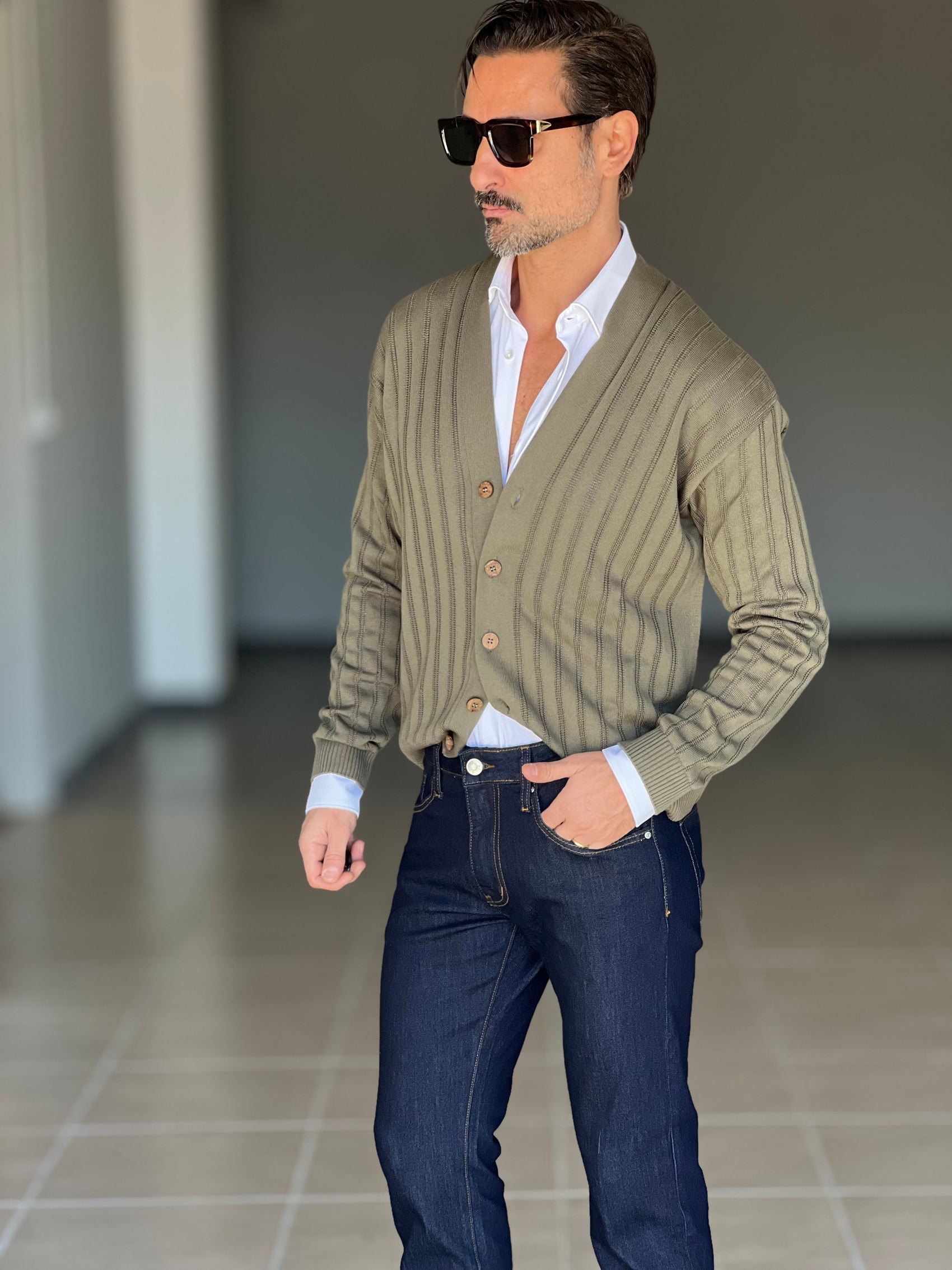 CARDIGAN VERDE TESSUTO OPERATO