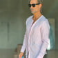 CAMICIA COREANA ROSA GOFFRATA COTONE  EFFETTO LINO 278
