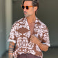 CAMICIA  STAMPA FLOREALE ROSA E MORO COLLO AMERICANO