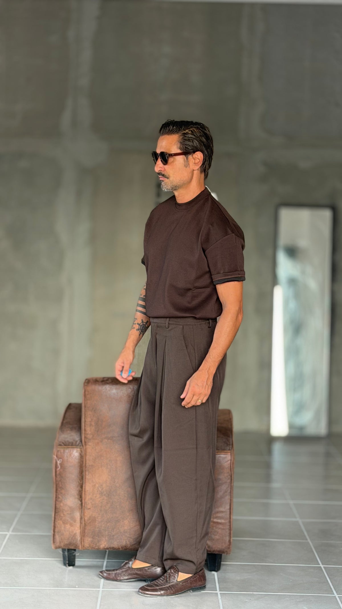 PANTALONE  MORO  PINCES VISCOSA  MEZZA MOLLA FONDO BALOON   EFFETTO FLANELLA BATTUTA 500 ( abbinabile alla camicia crop 500)