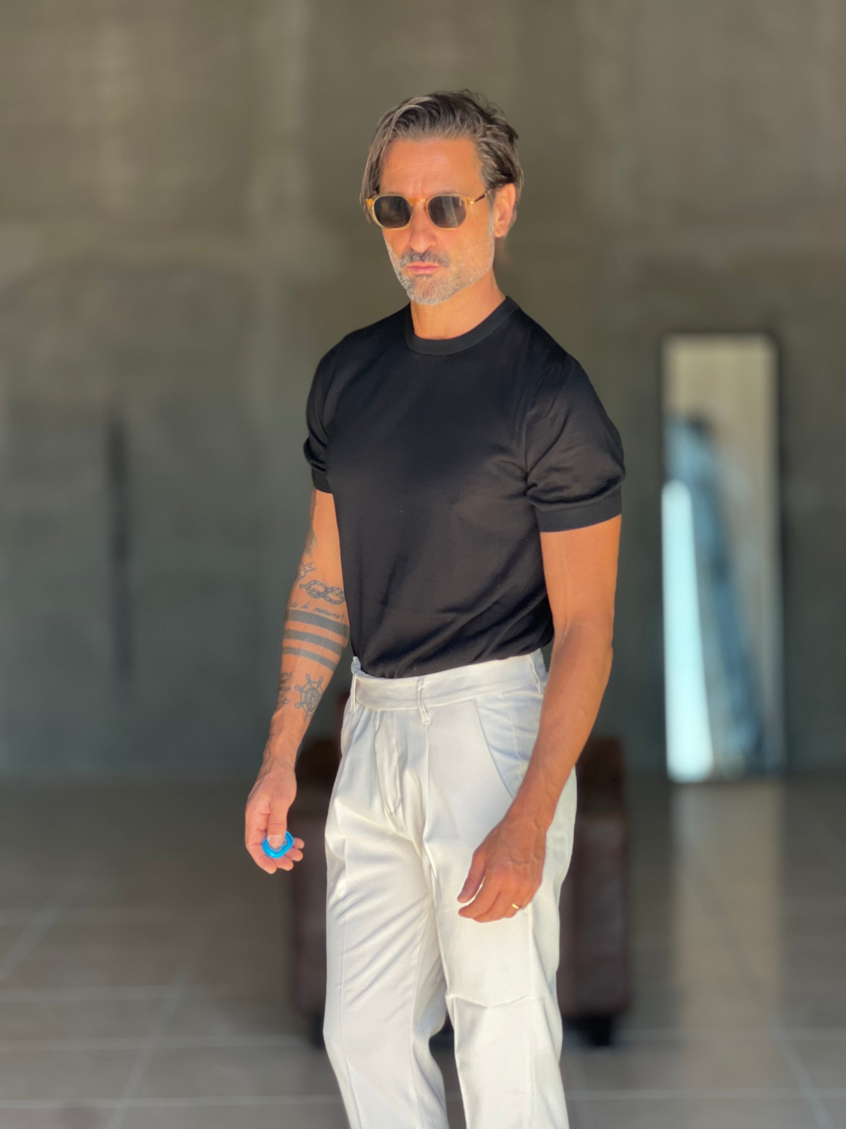 WHITE VISCOSE TROUSERS WITH REGULAR BOTTOM