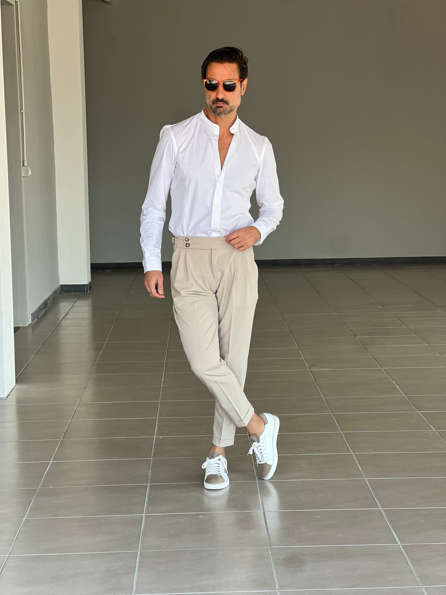 PANTALONE BEIGE VITA ALTA PINCES VISCOSA