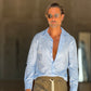 CAMICIA CELESTE COTONE EFFETTO LINO