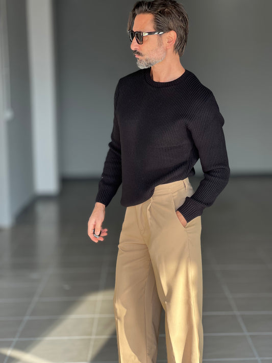 BLUE THREAD COTTON CREW NECK SWEATER