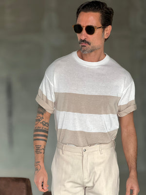 MAGLIA BIANCA RIGA GRANDE BEIGE IN FILO CROP