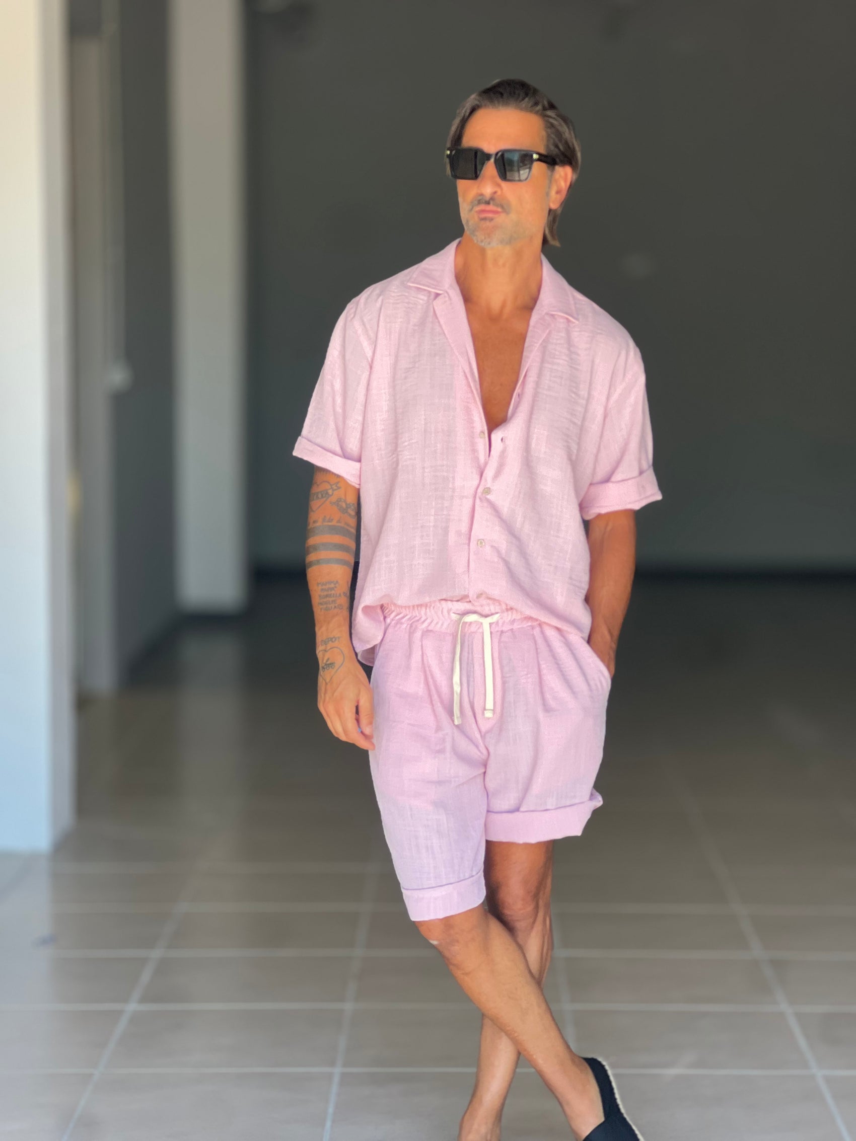 °COORDINATO CIPRIA  CAMICIA E BERMUDA EFFETTO LINO.