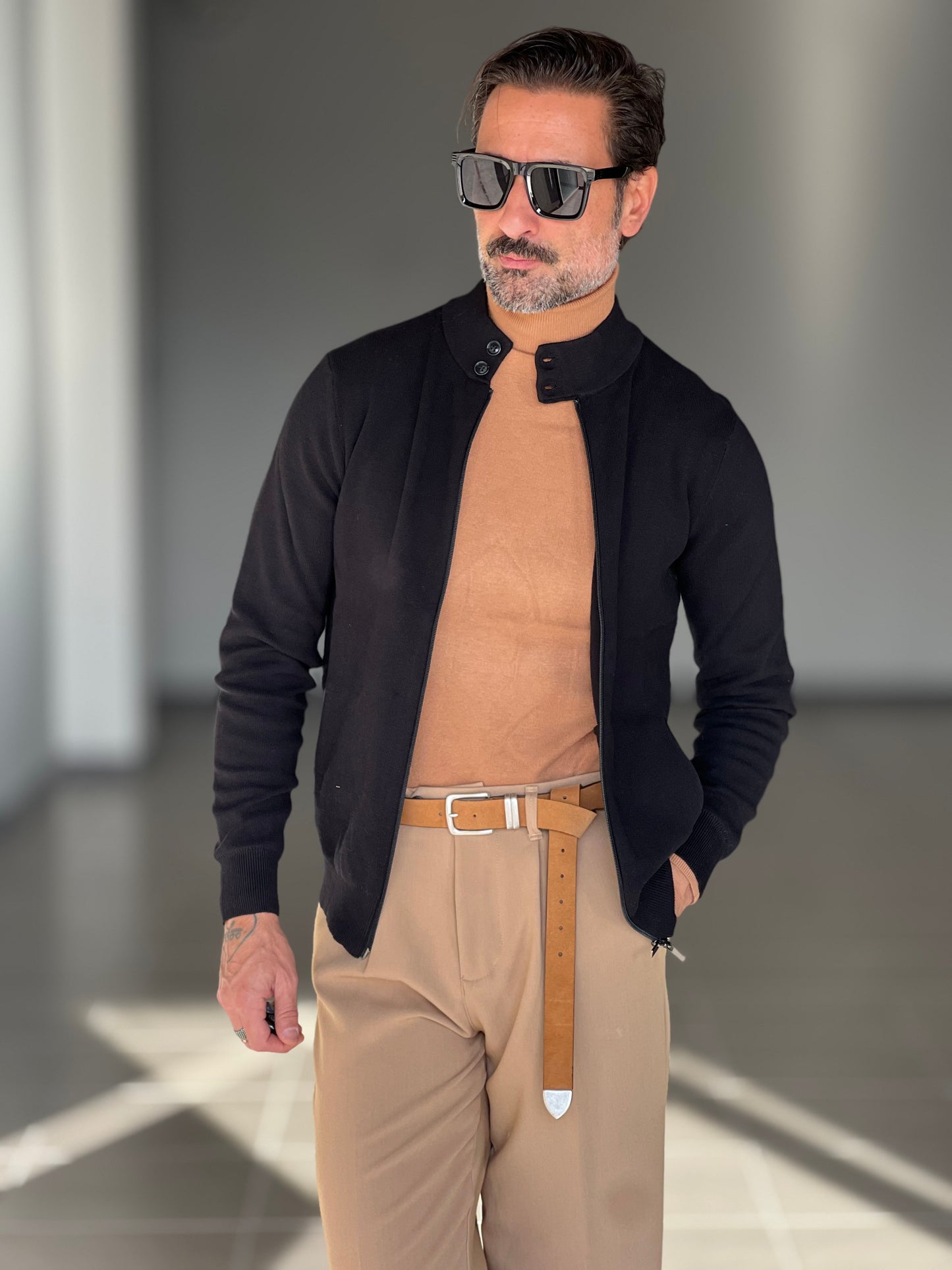 BEIGE COTTON OPEN CARDIGAN