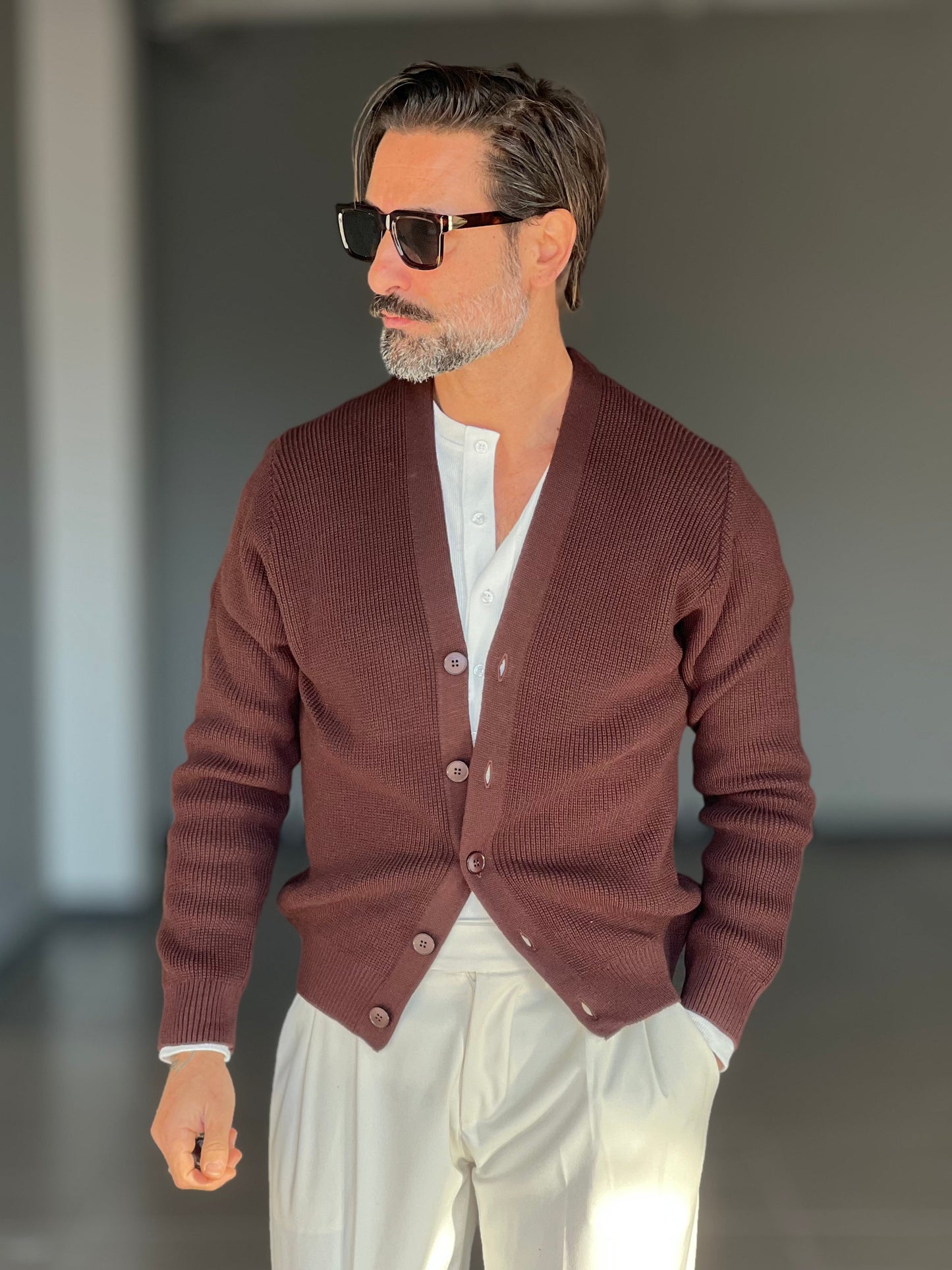 BEIGE COTTON OPEN CARDIGAN