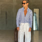 CAMICIA   BACCHETTA GRANDE  BIANCA E BLU   LINO E MISTI COLLO ITALIANO