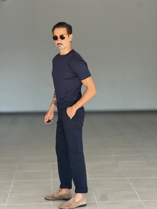 PANTALONE  BLU NAVY  GABARDINE DI COTONE